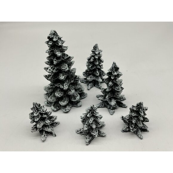 Meryvns Vintage 1990 Cold Cast Christmas Trees Snow Village Set of 6 Holiday - Picture 6 of 16